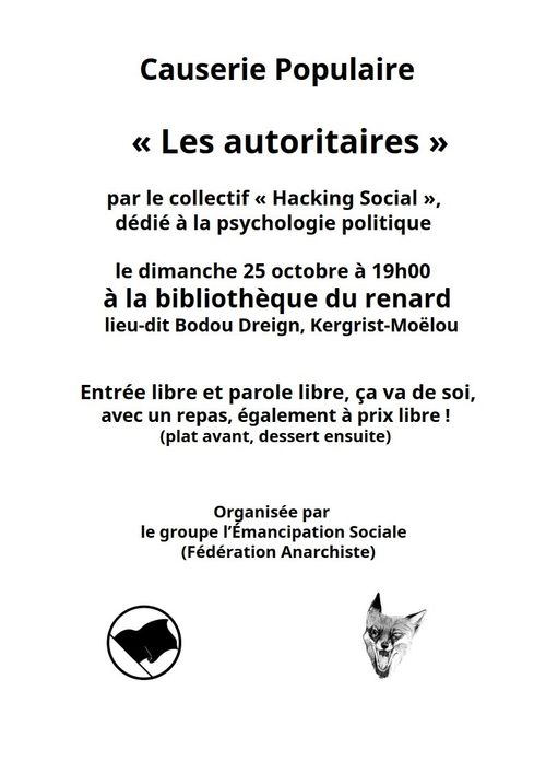 causerie populaire "Les autoritaires"   avec le collectif Hacking Social
