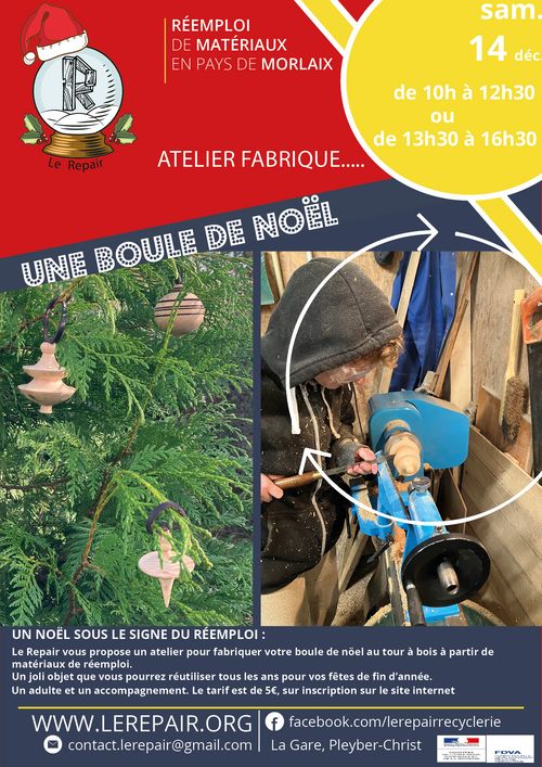 Atelier fabrique... une boule de Noël en bois de réemploi 